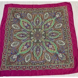 Echo Paisley 100% Silk Rolled Hem Greens, Purple 31X31 Vibrant Silk Scarf